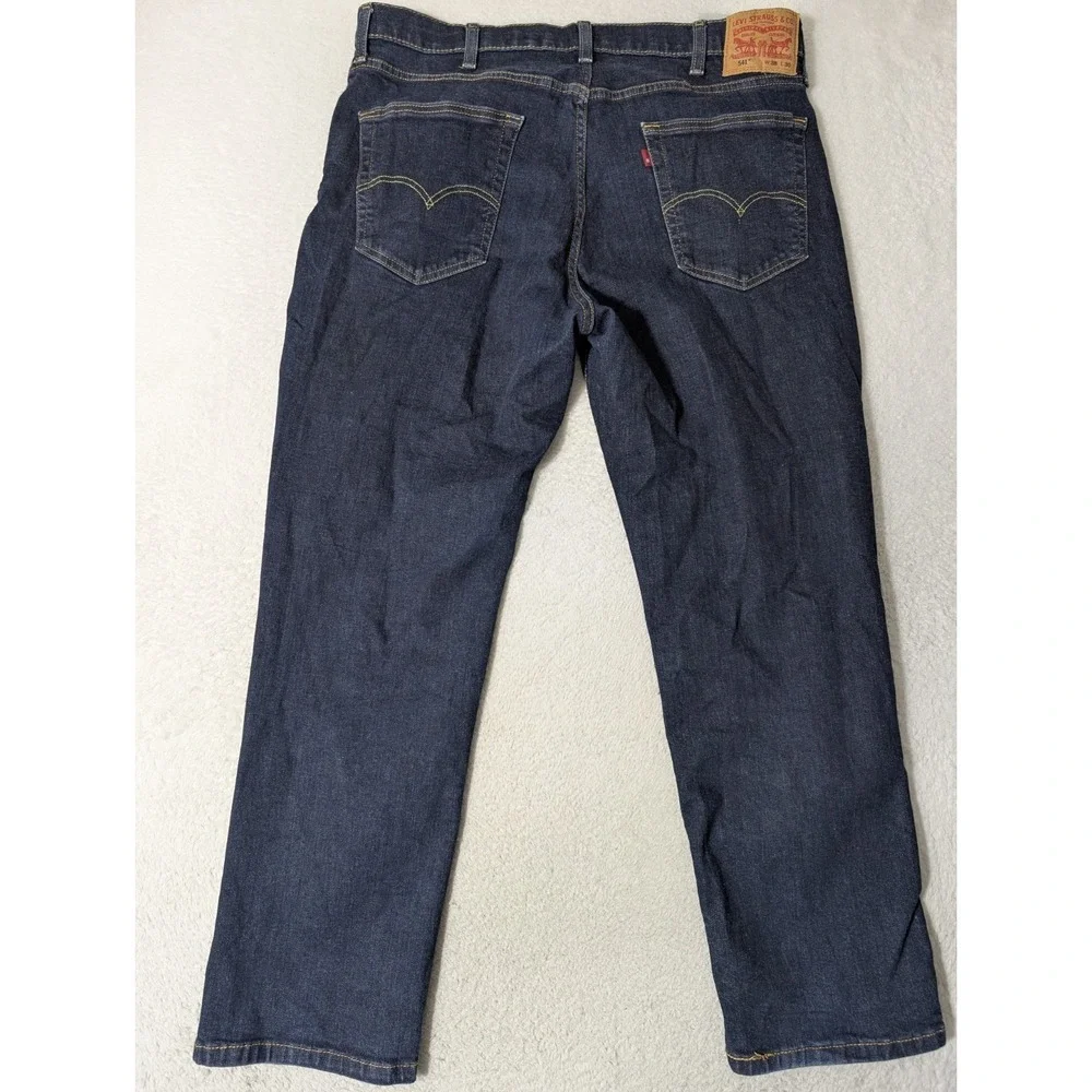 Levis Jeans Mens 38 X 30 541 Denim Zip Stretchy Straight‎ Leg Dark Wash